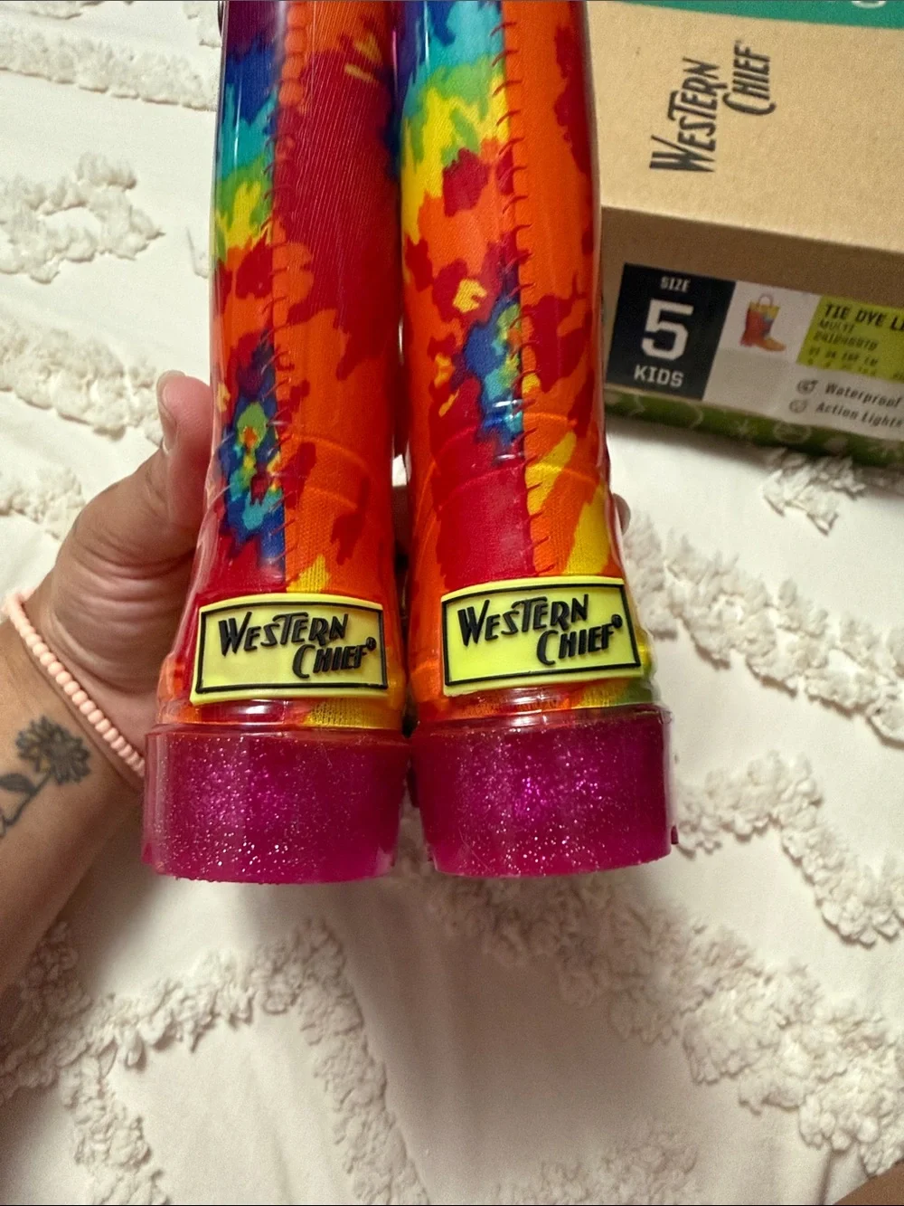 Western Chief Kids' Tie-Dye Lighted Rain Boots - Bright Multicolor (Size 5)